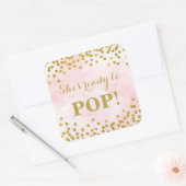 ピンクの水彩金ゴールド紙吹雪準備ポップ・アートの スクエアシール (封筒)