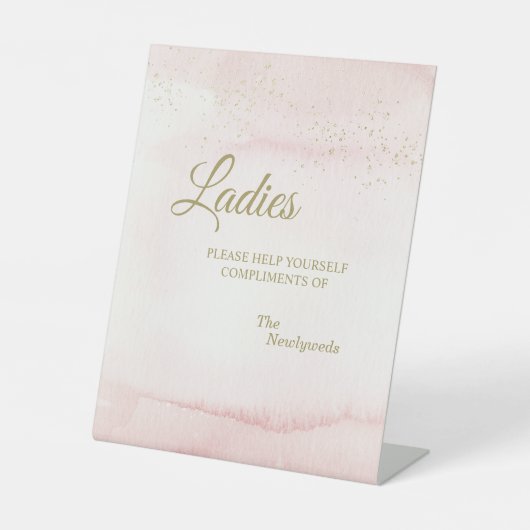 ピンクの水彩金ゴールド結婚型レディースバスルーム 台座サイン (正面)