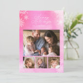 ピンクの水彩雪の結晶でハッピーホリデーズの写真 シーズンカード (スタンド正面)