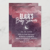 ピンクの水彩雲の空のアート赤ちゃんシャワー 招待状 (正面/裏面)