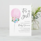 ピンクの水彩風船女の子の赤ちゃんシャワー 招待状 (スタンド正面)