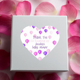 ピンクの水彩風船 ベイビーシャワー ハートシール