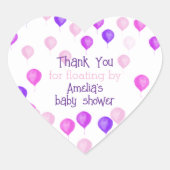 ピンクの水彩風船 ベイビーシャワー ハートシール (正面)