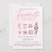 ピンクの水彩 お気に入りのもの クリスマスパーティー 招待状 (正面)