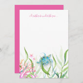 ピンクの水彩 カメのメモカード ノートカード (正面/裏面)