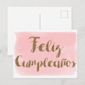 ピンクの水彩 ゴールドグリッター フェリス・クンプレアニョス ポストカード (正面/裏面)