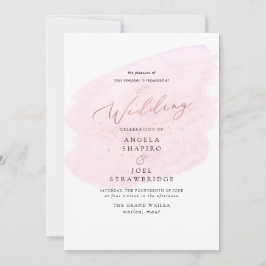 ピンクの水彩 チャンピエンボトル エレガント 招待状