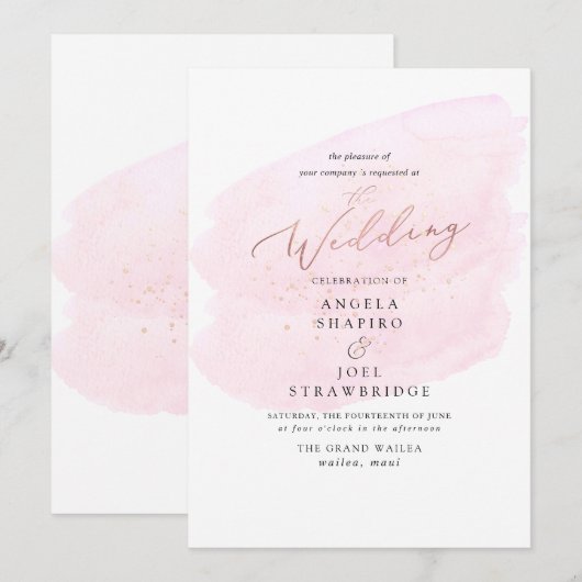 ピンクの水彩 チャンピエンボトル エレガント 招待状 (正面/裏面)