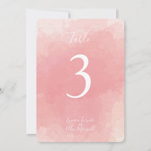ピンクの水彩 | テーブル番号カード 招待状 (正面)