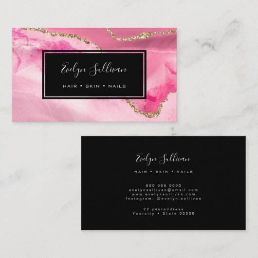 ピンクの水彩 名刺 (正面/裏面)
