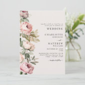 ピンクの水彩 牡丹のエレガントなウェディング 招待状 (スタンド正面)