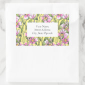 ピンクの水性ペンインクフローラステムパターンラベル 長方形シール (バッグ)