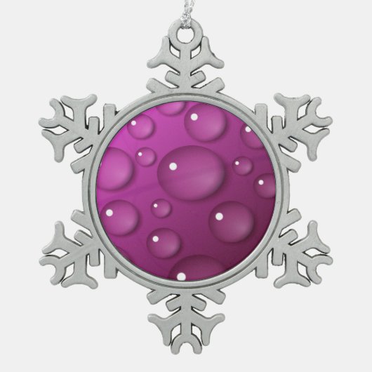 ピンクの水滴の背景 スノーフレークピューターオーナメント (正面)
