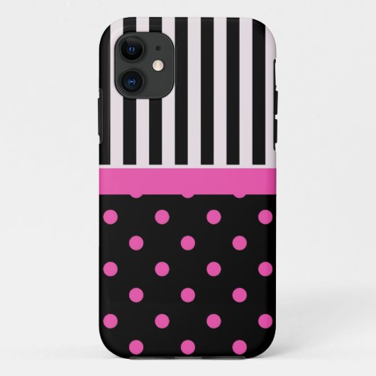 ピンクの水玉と黒白ストライプ Case-Mate iPhoneケース (裏面)
