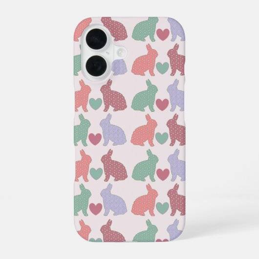 ピンクの水玉ウサギ模様 iPhone 16ケース (裏面)