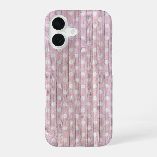 ピンクの水玉ウッド iPhone 16ケース (裏面)