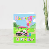 ピンクの水玉ガーリーゴルフ4歳の誕生日おめでとうカード カード (正面)
