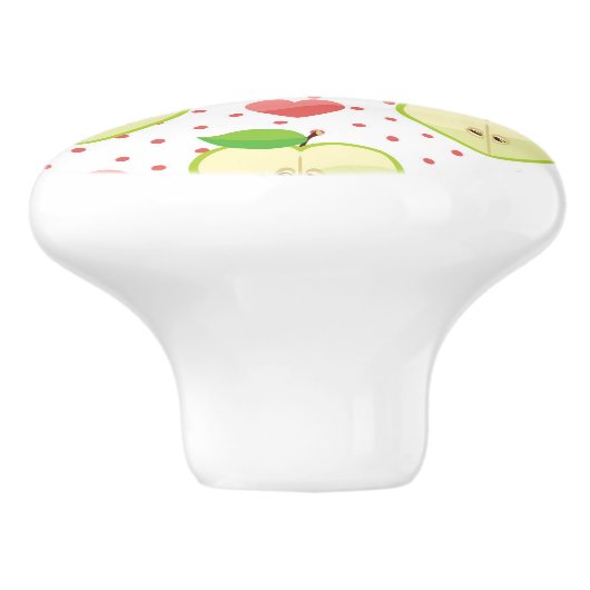 ピンクの水玉模様およびハートが付いているハートのりんご セラミックノブ (側面)