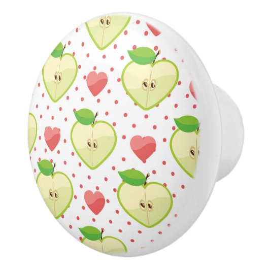 ピンクの水玉模様およびハートが付いているハートのりんご セラミックノブ (右)