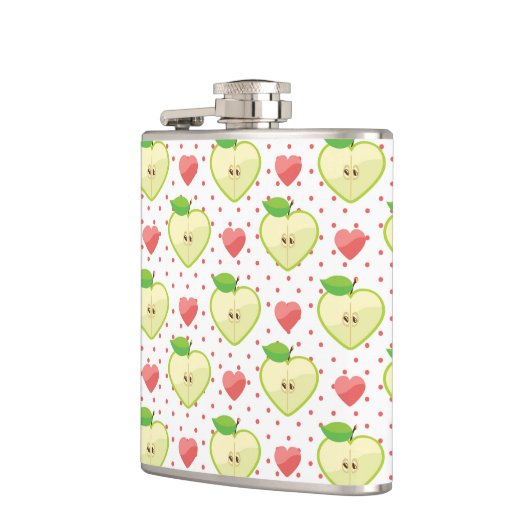 ピンクの水玉模様およびハートが付いているハートのりんご フラスク (左)