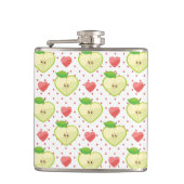 ピンクの水玉模様およびハートが付いているハートのりんご フラスク (正面)