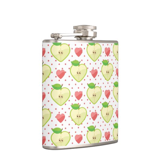 ピンクの水玉模様およびハートが付いているハートのりんご フラスク (右)