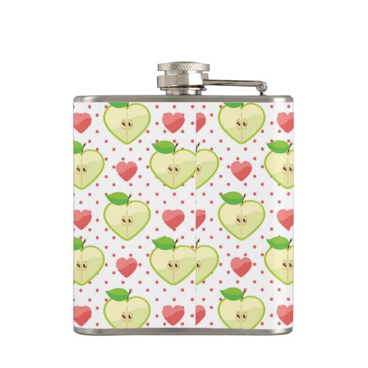 ピンクの水玉模様およびハートが付いているハートのりんご フラスク (裏面)