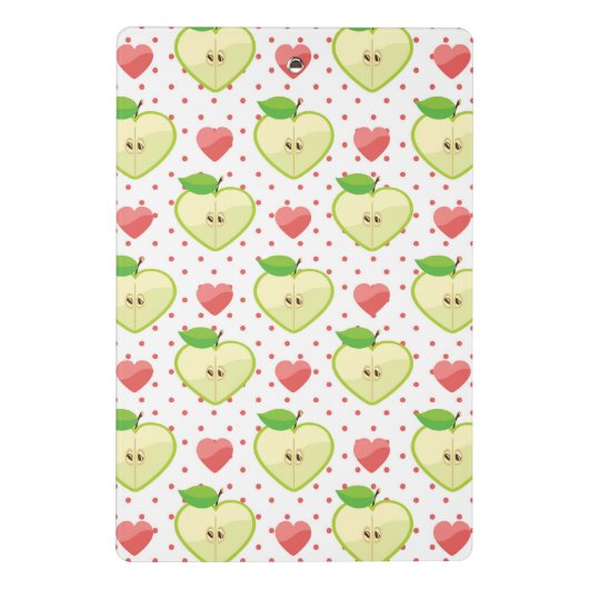 ピンクの水玉模様およびハートが付いているハートのりんご ミニクリップボード (裏面)