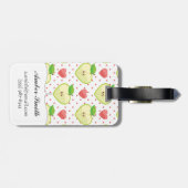 ピンクの水玉模様およびハートが付いているハートのりんご ラゲッジタグ (裏面横)