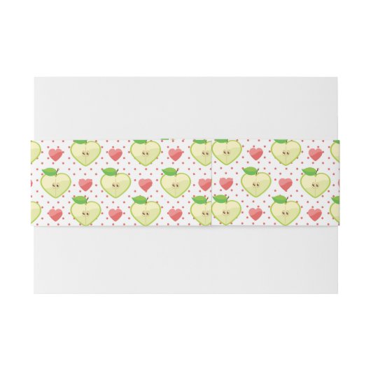 ピンクの水玉模様およびハートが付いているハートのりんご 招待状ベリーバンド (裏面例)