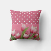 ピンクの水玉模様かわいらしとピンクのチューリップ クッション (裏面)