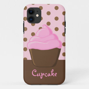 ピンクの水玉模様が付いているピンクのカップケーキ iPhone 11 ケース