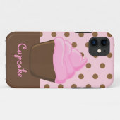 ピンクの水玉模様が付いているピンクのカップケーキ Case-Mate iPhoneケース (裏面(横))
