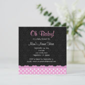 ピンクの水玉模様とレースの少女のベビーシャワー 招待状 (スタンド正面)