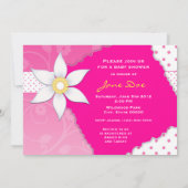 ピンクの水玉模様と可愛さベビーシャワー招待状 招待状 (裏面)