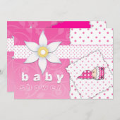 ピンクの水玉模様と可愛さベビーシャワー招待状 招待状 (正面/裏面)