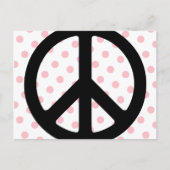 ピンクの水玉模様と黒の平和のシンボル ポストカード (正面)