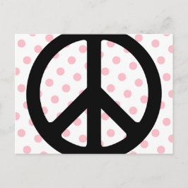 ピンクの水玉模様と黒の平和のシンボル ポストカード