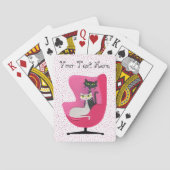 ピンクの水玉模様にピンクの椅子を持つミッドセンチュリーの猫 トランプ (裏面)