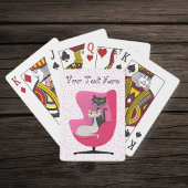 ピンクの水玉模様にピンクの椅子を持つミッドセンチュリーの猫 トランプ