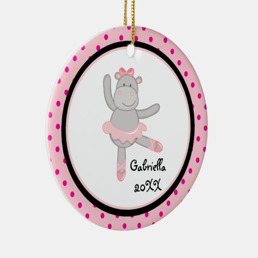 ピンクの水玉模様のカバのバレリーナのクリスマスのオーナメント セラミックオーナメント (右)