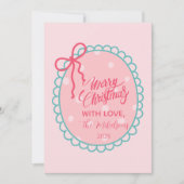 ピンクの水玉模様のクリスマス シーズンカード (正面)