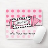 ピンクの水玉模様のクレヨンの先生のマウスパッド マウスパッド (マウス)