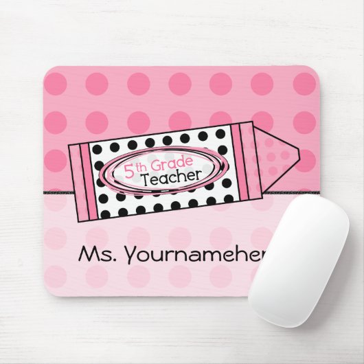ピンクの水玉模様のクレヨンの第5等級の先生のマウスパッド マウスパッド (マウス)