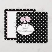 ピンクの水玉模様のクロス ガールズ ファースト コミュニオン 招待状 (正面/裏面)