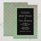 ピンクの水玉模様のグリーンウェディング 招待状 (正面/裏面)