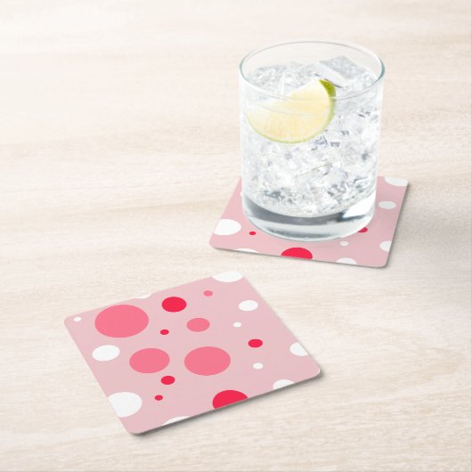 ピンクの水玉模様のコースター スクエアペーパーコースター (インサイチュ)