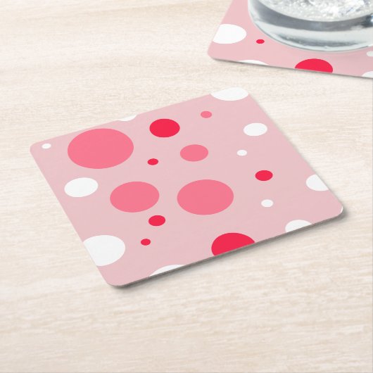 ピンクの水玉模様のコースター スクエアペーパーコースター (アングル)