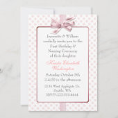 ピンクの水玉模様のベビーの誕生日および示す式 招待状 (正面)