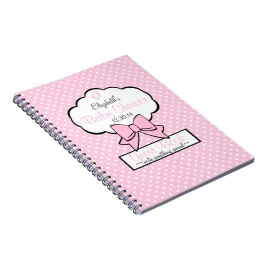 ピンクの水玉模様のベビーシャワーの来客名簿 ノートブック (右側)
